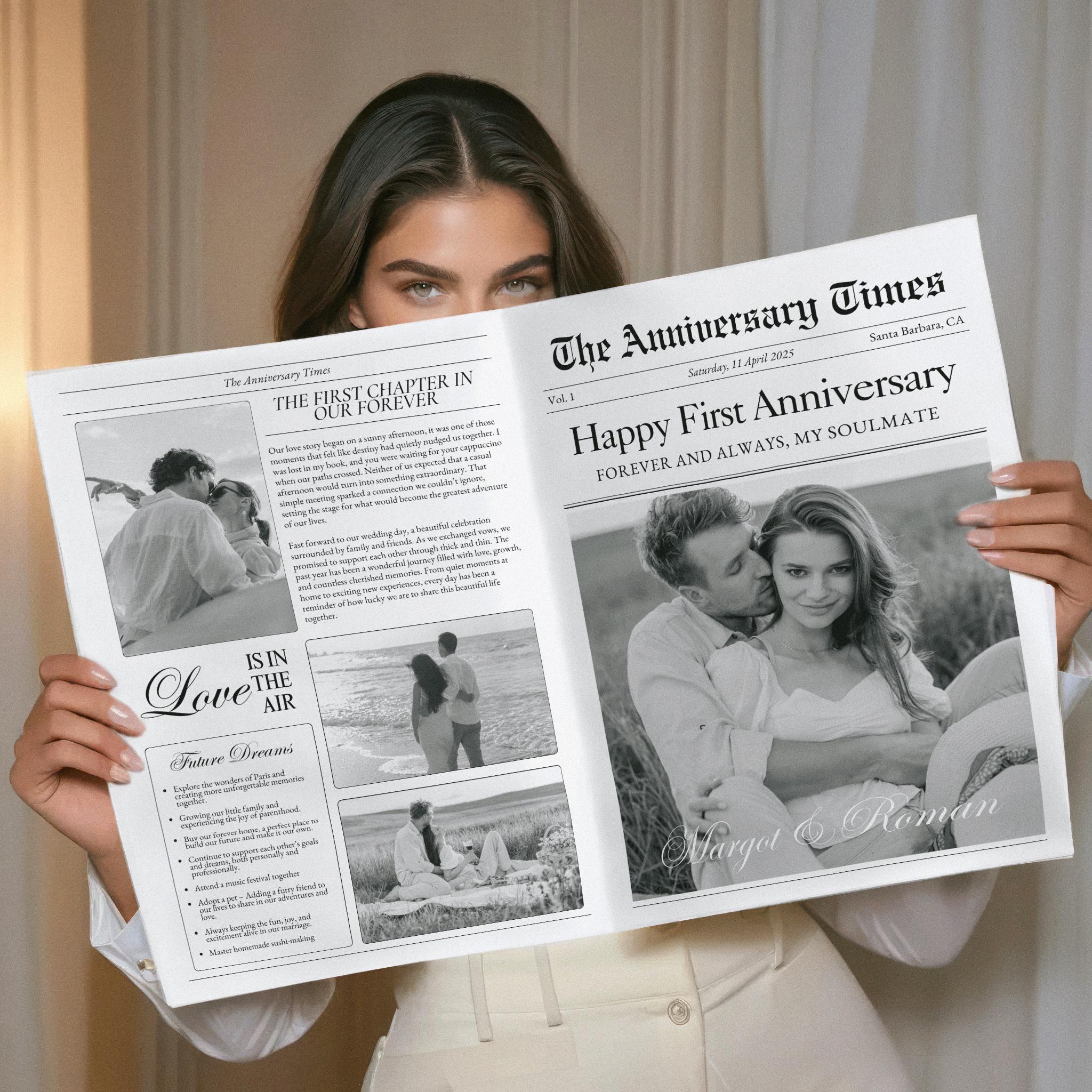 Couple Anniversary Newspaper Template, One Year Anniversary Gift, First Anniversary newspaper template, Anniversary Gift For Couples, 03
