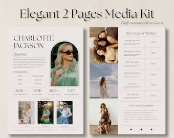Elegant Media Kit Template, Influencer UGC Portfolio, Canva Editable (Digital Download)