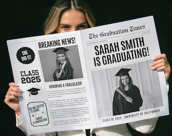 Graduation Newspaper Template, Newspaper Graduation Announcement, Editable Newspaper Graduate, invitation graduate, Grad party decor, 001