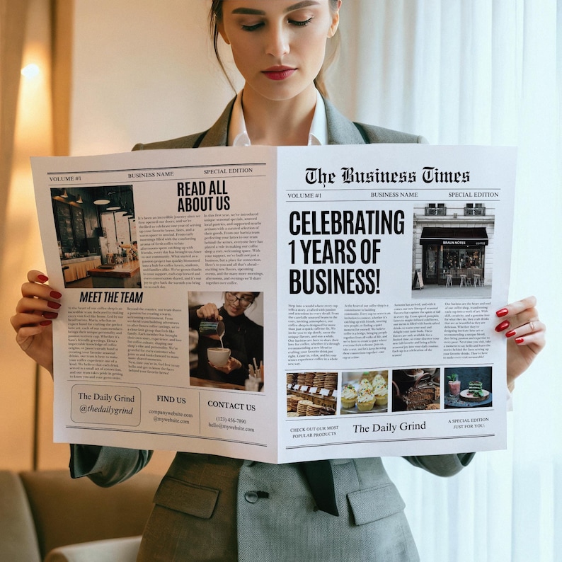 Custom Business Announcement Newspaper Template (Canva), Celebrating years brand, News For Branding Photoshoot, 001 image 4
