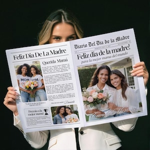 Plantilla de periódico para el Día de la Madre, Regalo personalizado para el Día de la Madre, Tarjeta imprimible para Día de la Madre latino