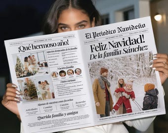 Christmas Family newspaper Template in Spanish, Year In Review (Digital Download), Holiday Card, 005