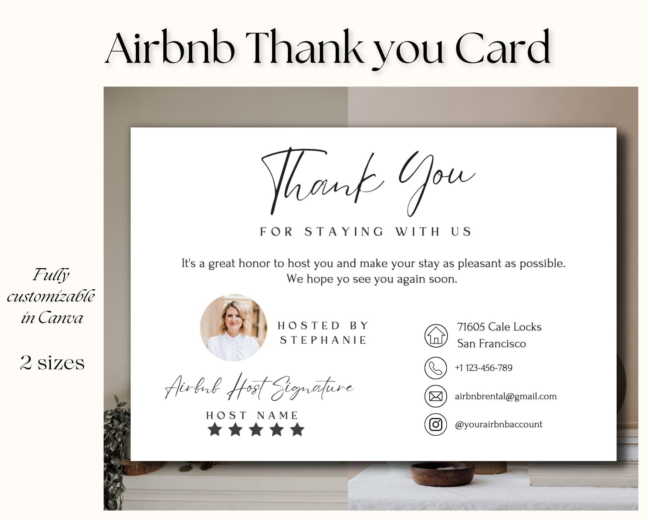 Airbnb Host Thank You Card, Airbnb Business Card for Guests, Editable