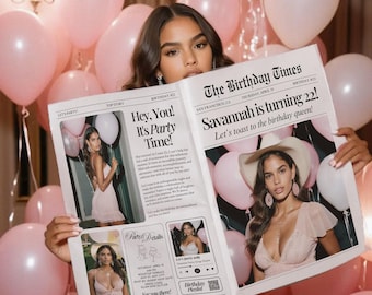 Birthday Newspaper Template: Customizable Canva Invitation (Digital Download)