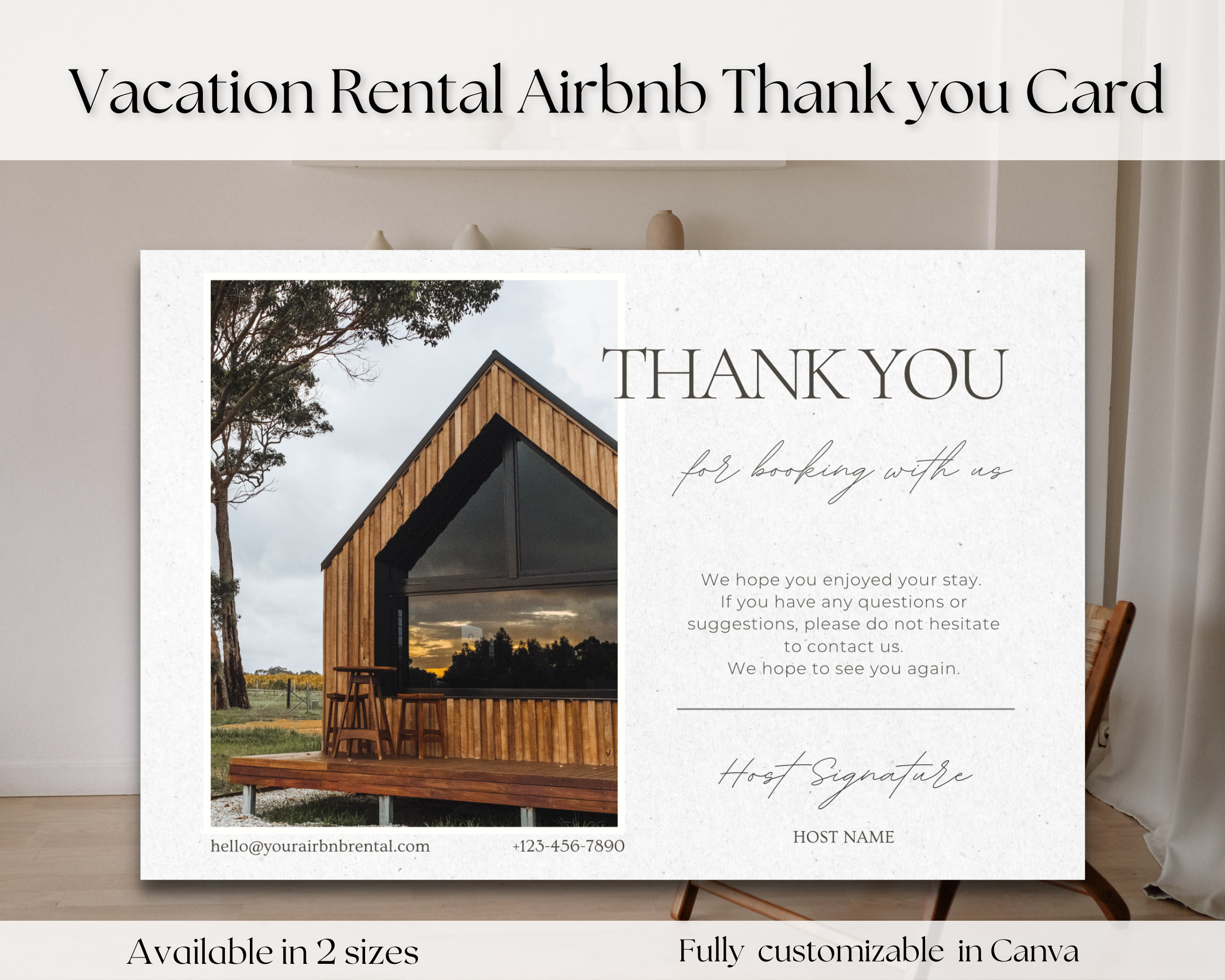 Airbnb Vacation Rental Card for Guests, Airbnb Host Thank You Card
