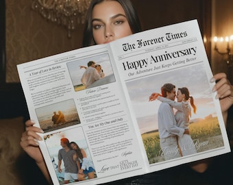 Couple Anniversary Newspaper Template, 1 Year Anniversary Gift For Boyfriend And Girlfriend, First Wedding Anniversary newspaper template,01
