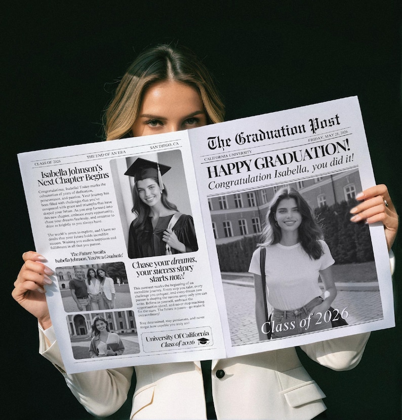 Abschluss Zeitung Blumenstrauß Wrap Vorlage (digitaler Download), Senior Geschenk für sie, 006 Bild 8