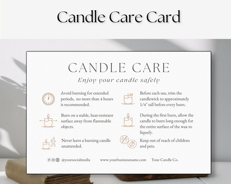 Candle Care Card Template, Modern Thank You Card (canva Editable ...