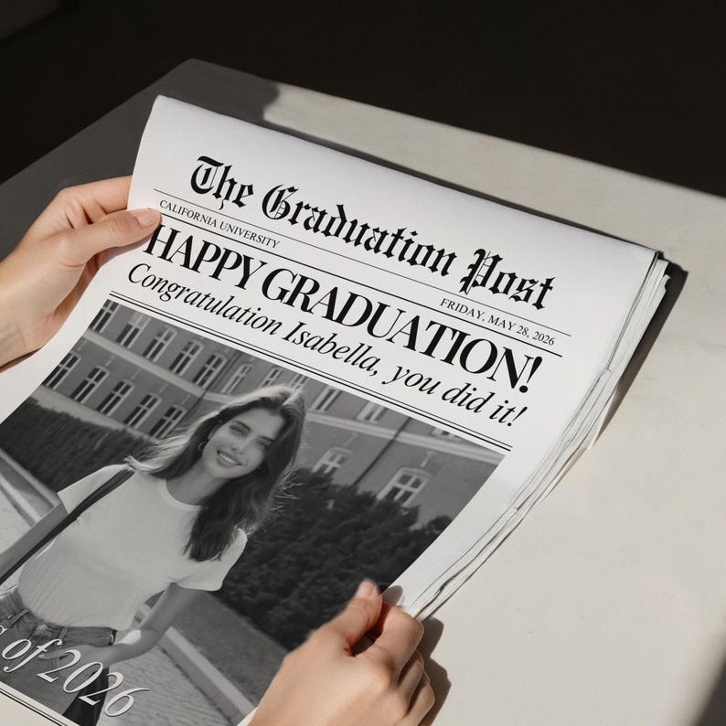 Abschluss Zeitung Blumenstrauß Wrap Vorlage (digitaler Download), Senior Geschenk für sie, 006 Bild 3