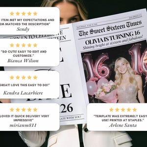 Sweet Sixteen Newspaper Save the Date Template (Canva Editable), Invitation for Sixteen Photoshoot, 01 image 6