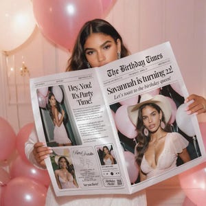 Birthday Newspaper Template, Newspaper For Birthday Invitation, Happy Birthday Announcement, Large Birthday Newspaper, Canva Template, 002