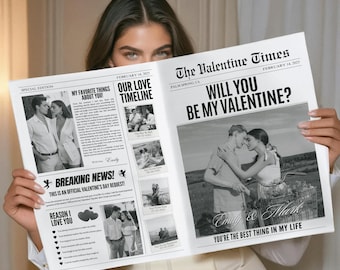 Personalized Valentine's Day Newspaper Template (Digital Download), Gift for boyfriend, Flower Bouquet, 01