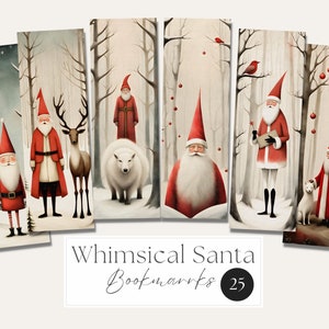 Whimsical Santa Printable Bookmarks, Christmas Printable Bookmarks, Digital Collage Sheet, Festive Holiday Label, Whimsical Christmas