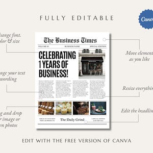 Custom Business Announcement Newspaper Template (Canva), Celebrating years brand, News For Branding Photoshoot, 001 image 7
