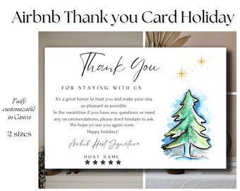 Airbnb Host Christmas Thank You Card, Editable Canva Template (Digital Download)