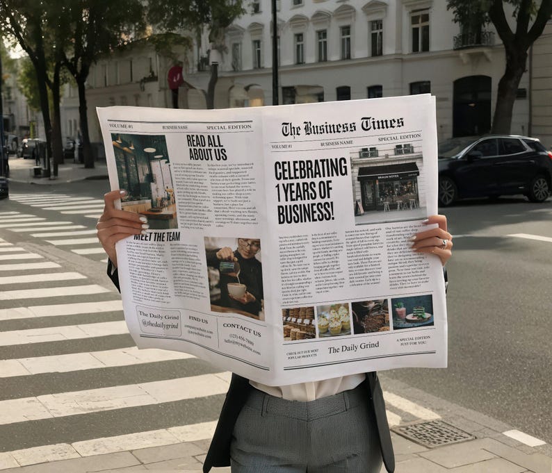 Custom Business Announcement Newspaper Template (Canva), Celebrating years brand, News For Branding Photoshoot, 001 image 8
