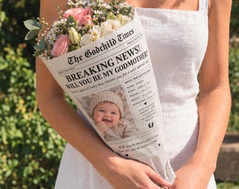 Godparent Proposal Newspaper Template, Printable Will You Be My Godmother, Godfather Proposal Gifts, 001