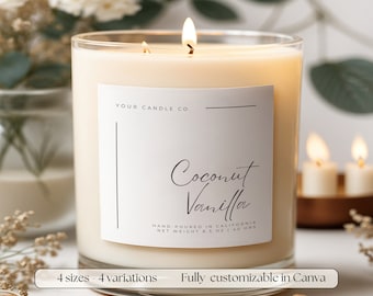 Minimalist Candle Label Template, Elegant Candle Label, Editable Candle Label, DIY Candle Label, Small Business, Custom cottage candle