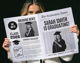 Editable Graduation Newspaper Announcement Template (Digital Download), Editable invitation graduate, Grad party decor, 001