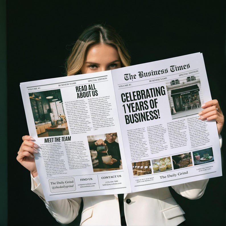 Custom Business Announcement Newspaper Template (Canva), Celebrating years brand, News For Branding Photoshoot, 001 image 2