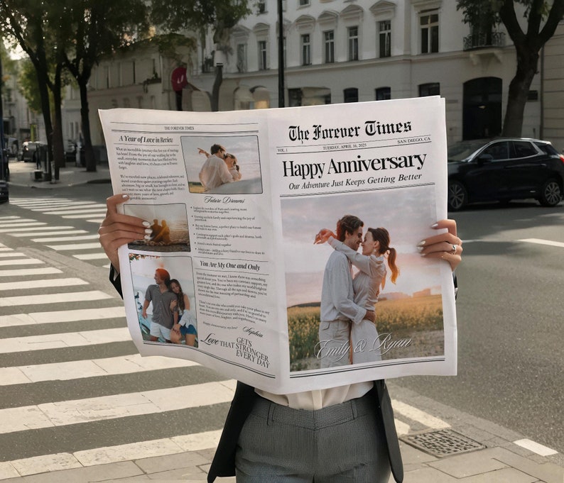 Couple Anniversary Newspaper Template, 1 Year Anniversary Gift for