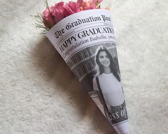 Graduation Newspaper Template, Newspaper Graduation Gift Flower Bouquet Wrap, Senior Graduation gift, College Graduation Gift For Her,  006