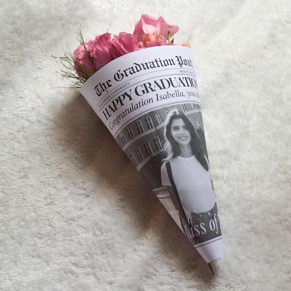Graduation Newspaper Flower Bouquet Wrap Template (Digital Download), senior  Gift For Her, 006
