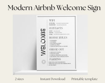 Modern Airbnb Welcome Sign Template, Printable Host Rules (Digital Download)