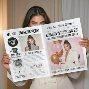 Birthday Announcement Newspaper Template, Happy Birthday Announcement, Newspaper For Birthday Invitation, Editable Birthday Newspaper, 001