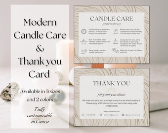 Editable Candle Care Card Template,  Safety Candle Business Thank You (Digital)