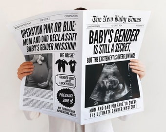 Baby Gender Reveal newspaper, Large newspaper baby announcement, Pregnancy announcement newspaper, baby announcement newspaper, 4 pages, 004