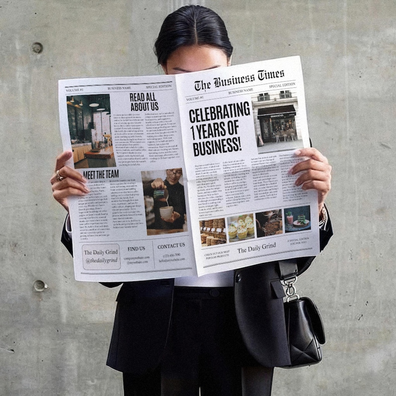 Custom Business Announcement Newspaper Template (Canva), Celebrating years brand, News For Branding Photoshoot, 001 image 6