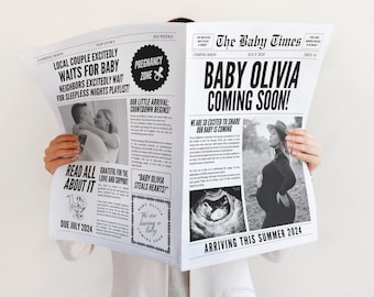 Baby announcement newspaper, Large newspaper baby announcement, Pregnancy announcement newspaper, Newspaper baby shower, baby newspaper, 006