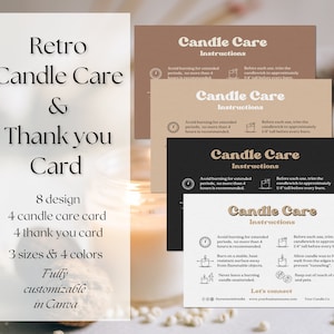 Retro Candle Care Card Template, Candle Care Instructions, Safety Card Candle Business, Printable Care Card, Boho Groovy Thank You Card