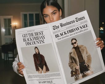 Black Friday Newspaper Template (Canva), Business Announcement for holidays, News For Branding Photoshoot, 02