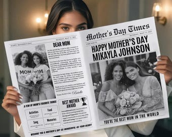 Personalized Mother's Day Newspaper Template, DIY Mom Gift (Digital Download)