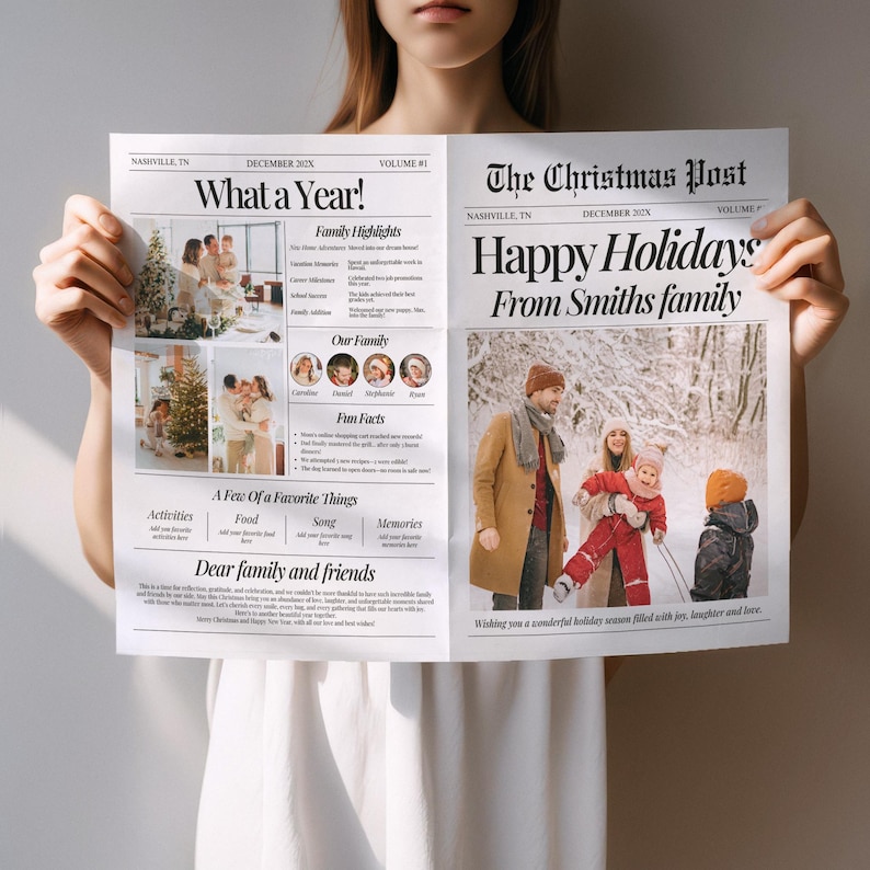 Fall Newspaper Christmas Family Newspaper Template, Year in Review Newsletter (digital ...