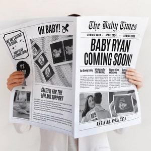 Large newspaper baby announcement, Pregnancy announcement newspaper, newspaper pregnancy announcement, Newspaper baby shower template, 001