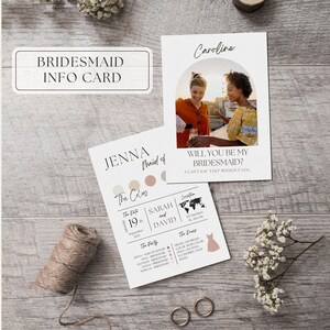 Bridesmaid Info Card Template, Bridal Party Info Card, Bridesmaid Information Card, Maid of Honor Card,Minimalist Bridesmaid Bridal Proposal