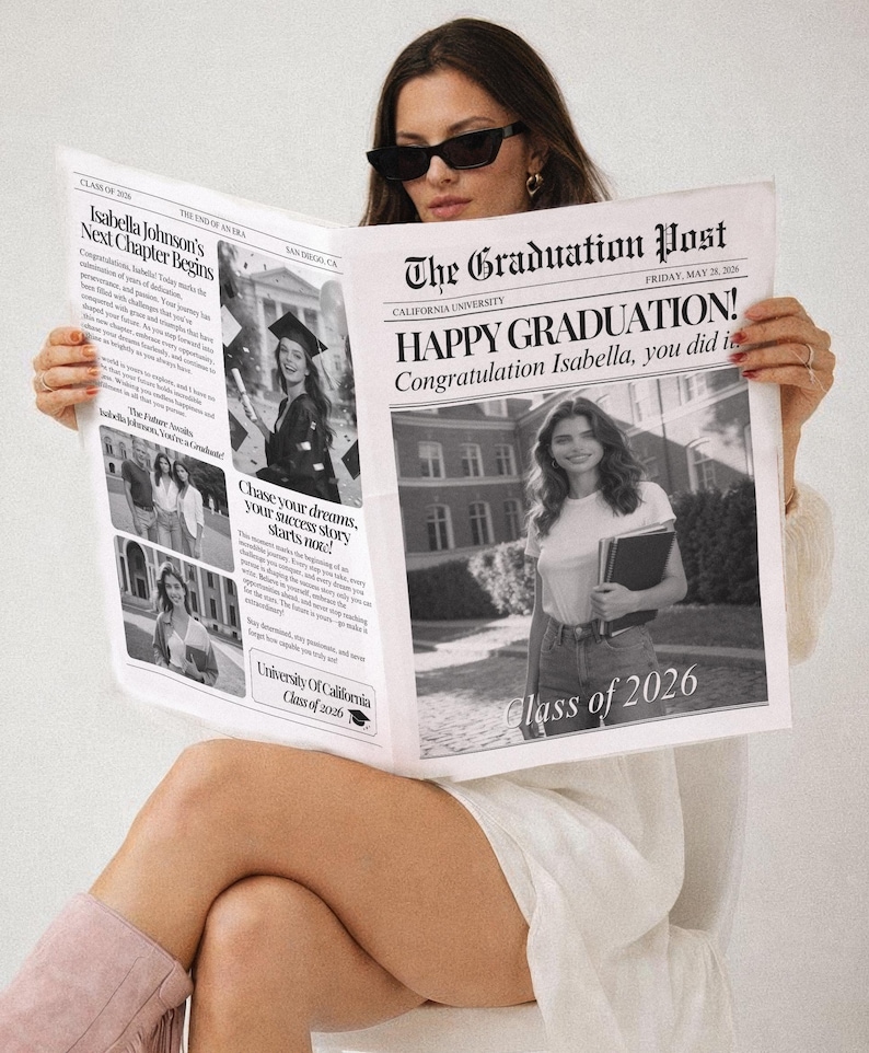 Abschluss Zeitung Blumenstrauß Wrap Vorlage (digitaler Download), Senior Geschenk für sie, 006 Bild 17