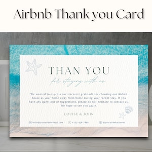 Tarjeta de agradecimiento para anfitriones de Airbnb, tarjeta de agradecimiento para Airbnb en la playa, tarjeta de bienvenida para alquileres vacacionales, tarjeta de presentación de Airbnb para huéspedes, alquiler de casa en la playa