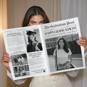 Abschluss Zeitung Blumenstrauß Wrap Vorlage (digitaler Download), Senior Geschenk für sie, 006 Bild 2