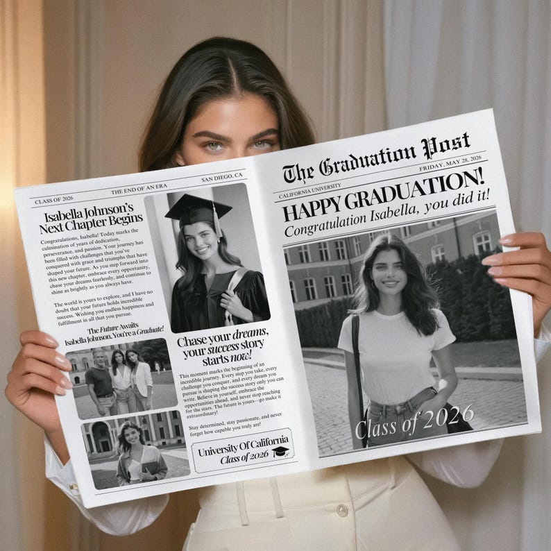 Abschluss Zeitung Blumenstrauß Wrap Vorlage (digitaler Download), Senior Geschenk für sie, 006 Bild 2