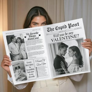 Valentinstag Zeitung Vorlage, Valentinstag Geschenk, Geschenk für Freundin, Benutzerdefinierte Valentinstag Zeitung, Willst du mein Valentinstag sein, 002