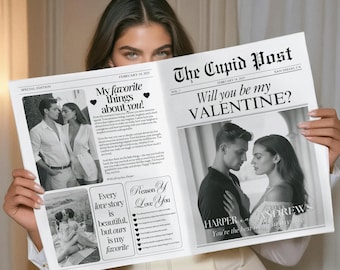 Valentine's Day Newspaper Template, Custom Love Story (Canva, Digital Download)  Gift for Girlfriend, 002