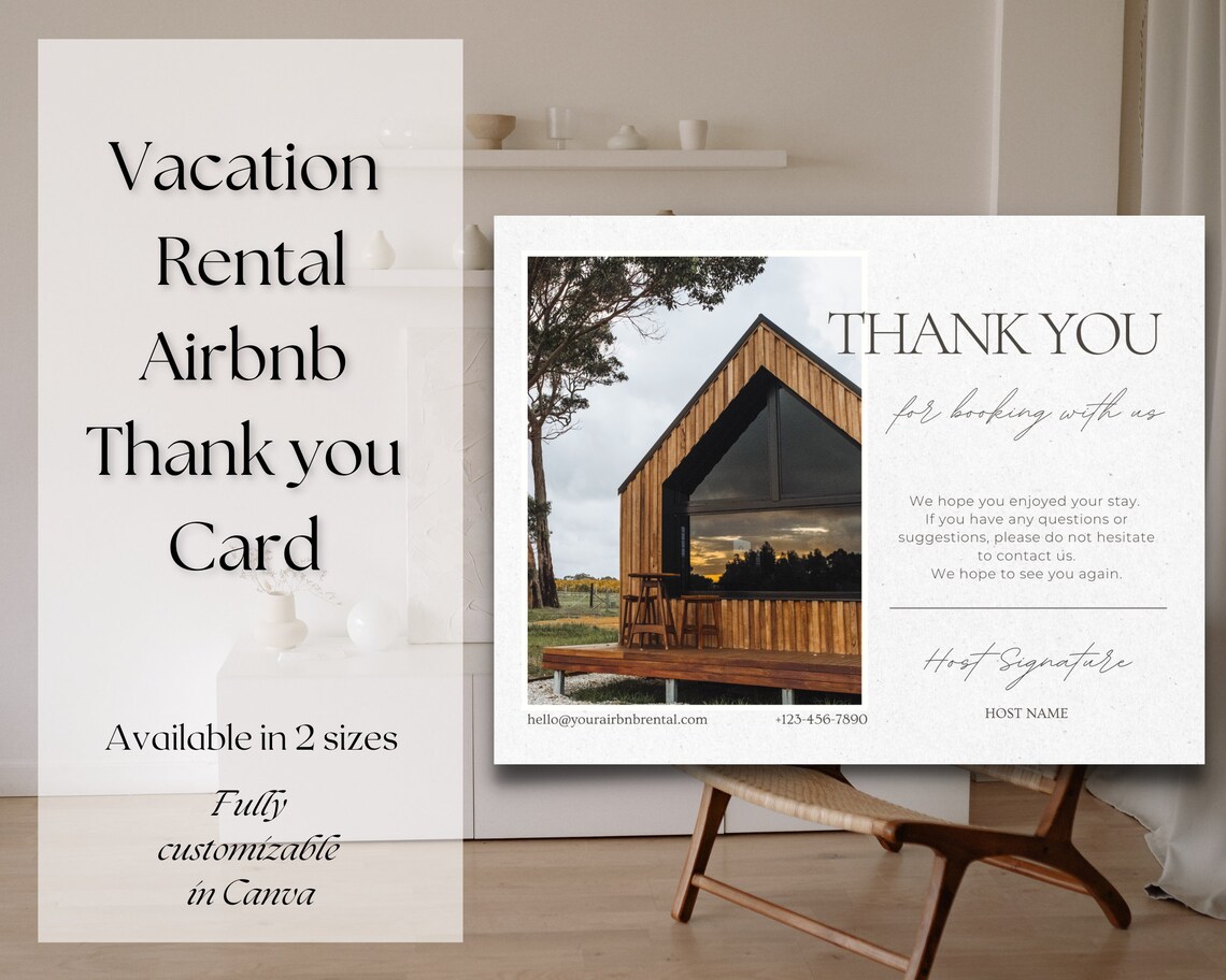 Airbnb Vacation Rental Card for Guests, Airbnb Host Thank You Card