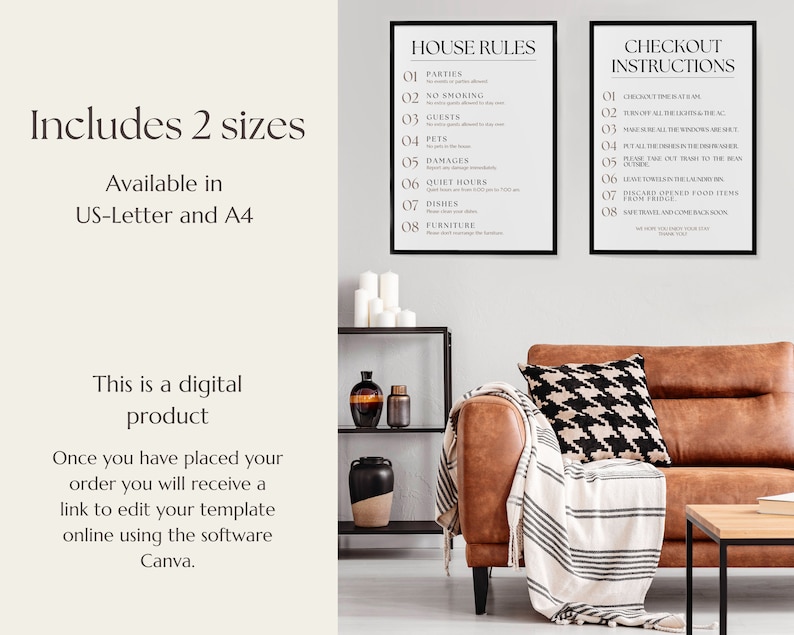 Airbnb House Rules Check Out Sign, Airbnb Check Out Instructions