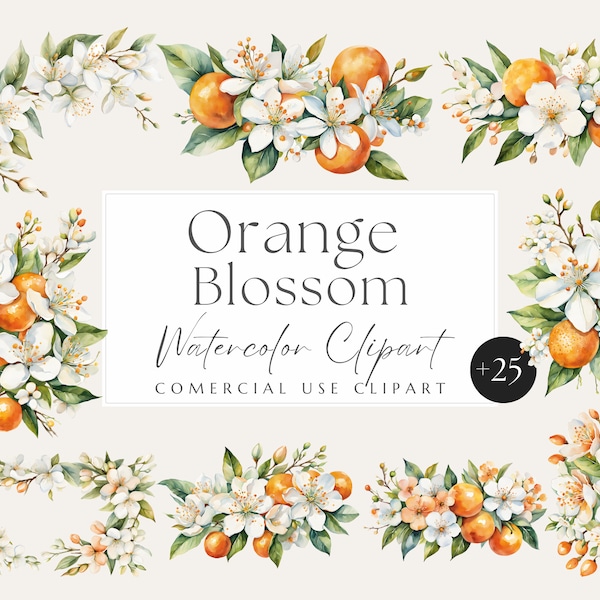 Orange Blossom Clipart, Watercolor Orange clipart, wedding blossom, Watercolor floral clipart, wedding floral clipart, Citrus wreath