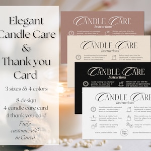 Elegant Candle Care Card Template, Candle Care Instructions, Candle Business, Printable Care Card, Minimalist Thank You Card,Safety Card