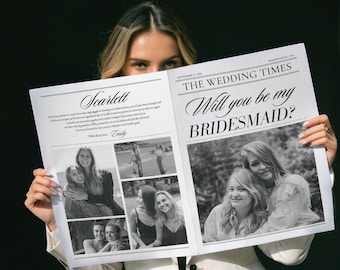 Bridesmaid Proposal Newspaper Template, Flower Bouquet Wrap (Digital Download), Brides gift box, 002